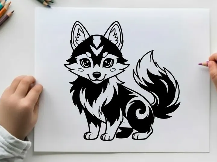 Cute husky dog sitting cartoon vector illustration