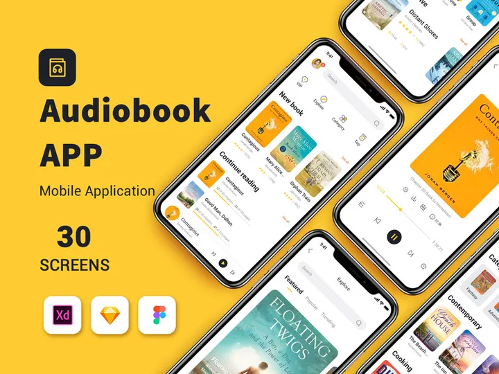 Yellow and black audiobook app UIkit preview picture