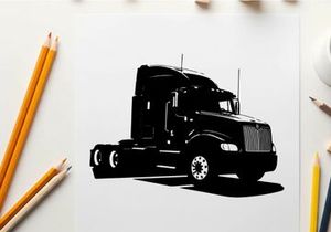 Silhouette of a semi truck on a white background