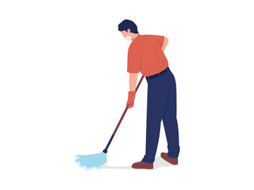 Cleaner mopping floor semi flat color vector character preview picture