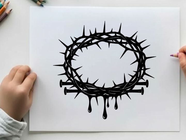 Silhouette of a crown of thorns with nails