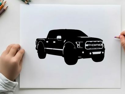 Silhouette of a ford f 150 pickup truck on a white background