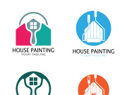 logo icon illustration house paint with a blend of brushes and rollers for house wall paint design, minimalist house, painting, interior, building, property business, wallpaper, vector concept
