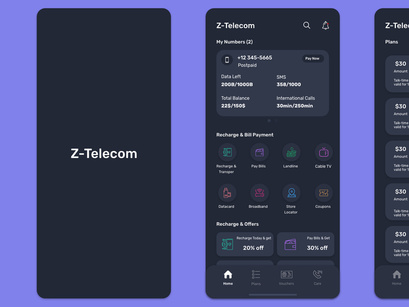 Z telecom Web & Mobile, Light and Dark UI Options