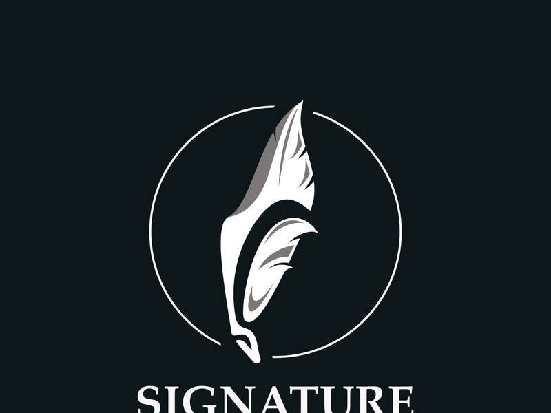 Feather and signature logo design minimalist business symbol sign template illustration