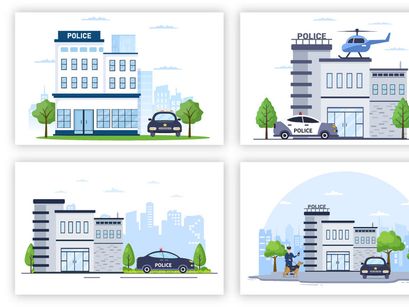 20 Police Station Department Building Illustration