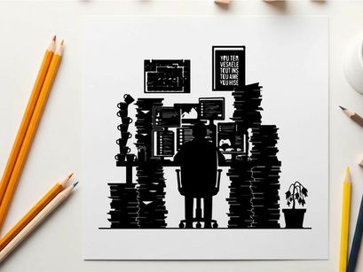 Silhouette of a person standing in front of stacked books