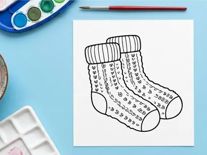 Par de calcetines navideños festivos con patrones de vacaciones y escalas de medición para regalos personalizados