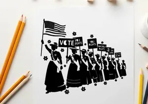 Silhouette of women suffrage movement protesters marching for equality silhouette