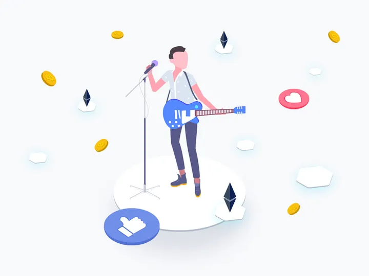 Idol with Blockchain Platform Isometric Graphic
