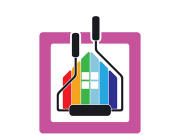 logo icon illustration house paint with a blend of brushes and rollers for house wall paint design, minimalist house, painting, interior, building, property business, wallpaper, vector concept