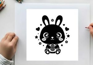 Cute silhouette bunny with hearts and stars