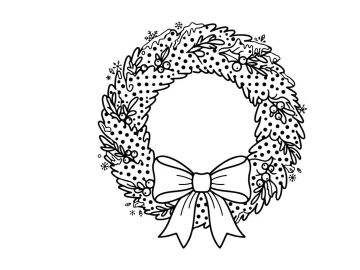 Weihnachtskranz-Linienkunst-Illustration mit dekorativer Schleife für Designs zur Weihnachtszeit