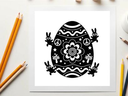 Easter egg silhouette with bunnies and floral patterns