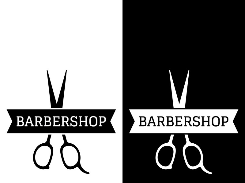 Barbershop logo in vintage style with the concept of scissors, razor and other tools.Logo for business, salon, label and barbershop.