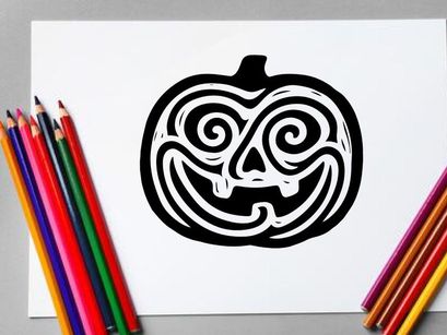Black and White Halloween Pumpkin Face Illustration for Seasonal Decor
