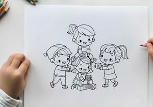 Children playing with alphabet blocks vector illustration