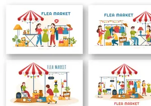 10 Flea Market Second Hand Shop Illustration