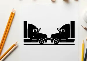 Two truck silhouette illustration with drivers waving at each other