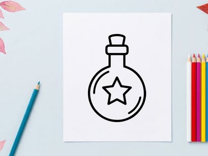 Halloween witch potion bottle with glowing star. Spooky magic elixir jar for dark fantasy and occult themes.