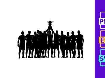 Black silhouette of a sports team with a player lifted on others' hands in celebration preview picture
