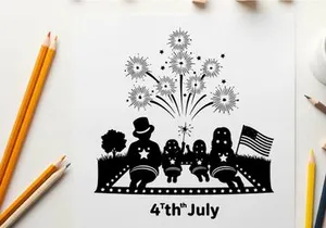 4th of july celebration silhouette with fireworks and family