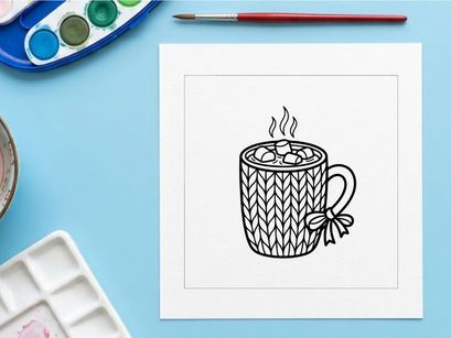 Schwarz-weiß-Linienkunst einer Tasse mit Marshmallows