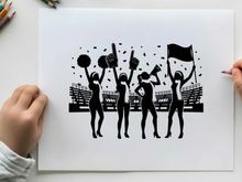 Cheerleaders celebrating in stadium silhouette