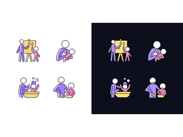 Parent-child bonding light and dark theme RGB color icons set preview picture