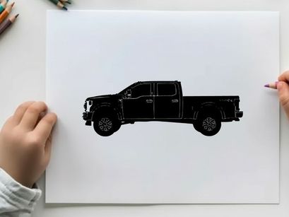 Silhouette of a pickup truck with tremor logo in orange