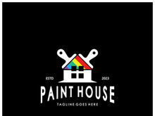logo icon illustration house paint with a blend of brushes and rollers for house wall paint design, minimalist house, painting, interior, building, property business, wallpaper, vector concept