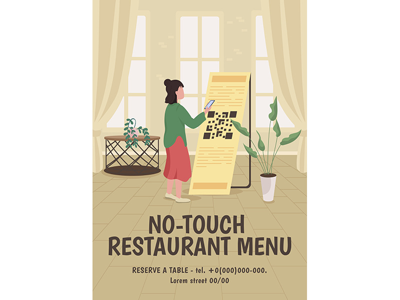 No-touch restaurant menu poster flat vector template