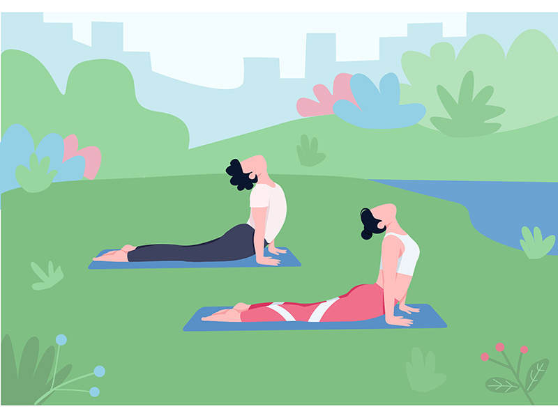 Outdoor yoga flat color vector illustration