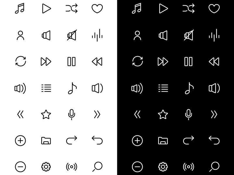 Music linear icons set for dark and light mode