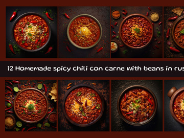 Homemade spicy chili con carne with beans in rustic bowl preview picture