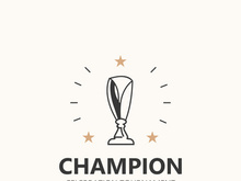 Modern trophy line art logo winner and championship cup design, minimalist simple element