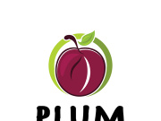 plum fruit logo with leaves, design of plum plantation, fruit shop, plum products, with simple vector editing