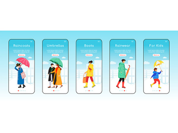 Rainwear onboarding mobile app screen flat vector template preview picture
