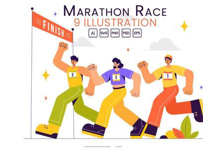 9 Marathon Race Sport Illustration