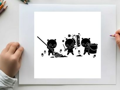 Three ninja pandas in silhouette fighting with swords and a drum