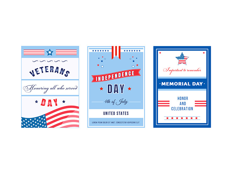 American celebration day poster flat vector templates set