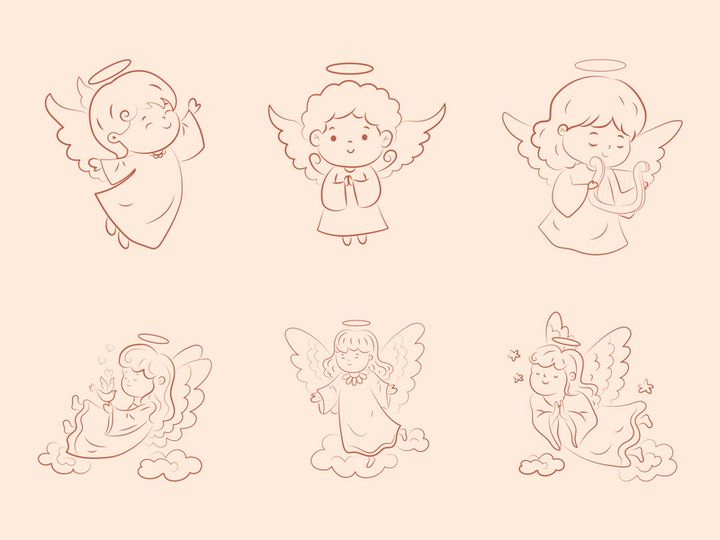 cute little girl angel hand draw doodle wings flying