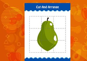 10 Pages Cut and arrange with a fruit worksheet for kids. Educational game for children