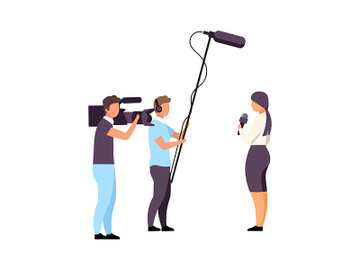 Female correspondent with camera crew with semi flat color vector characters preview picture