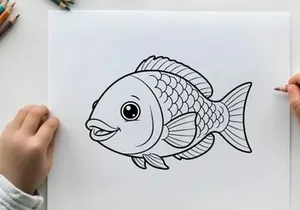 Happy cartoon fish swimming vector illustration flat design