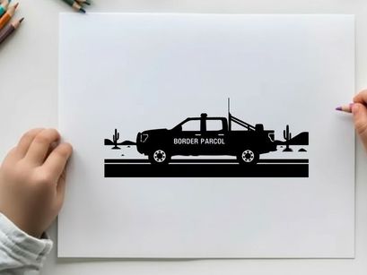 Silhouette of a pickup truck in the desert with cacti