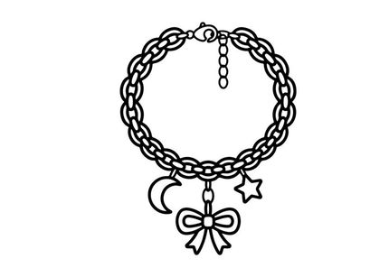 Charm bracelet with moon and star icons. Cute jewelry accessory with bow pendant.