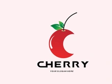 Cherry Fruit logo, Red Colored plant vector illustration, Fruit Shop Design, Company, Sticker, Product Brand