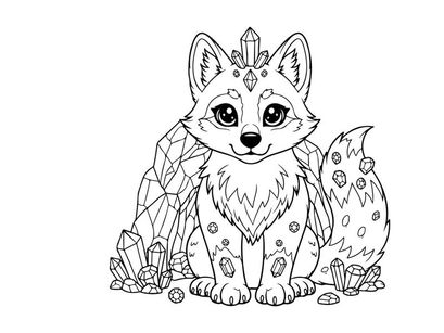 Cute winter fox with crown and ice crystals vector illustration