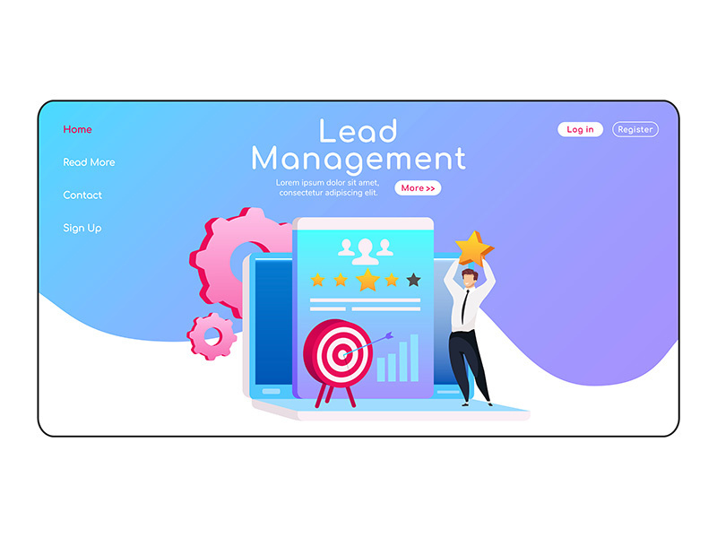 Lead management landing page flat color vector template